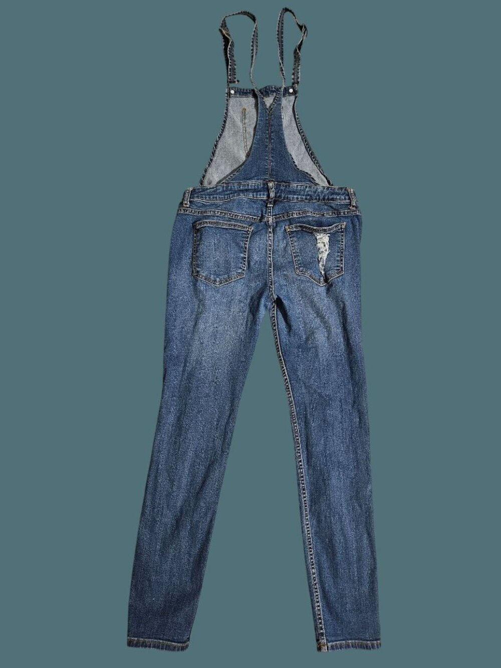 Sneak Peek Denim Distressed Skinny Overalls Stretchy Jeans Women Size L - Picture 2 of 10